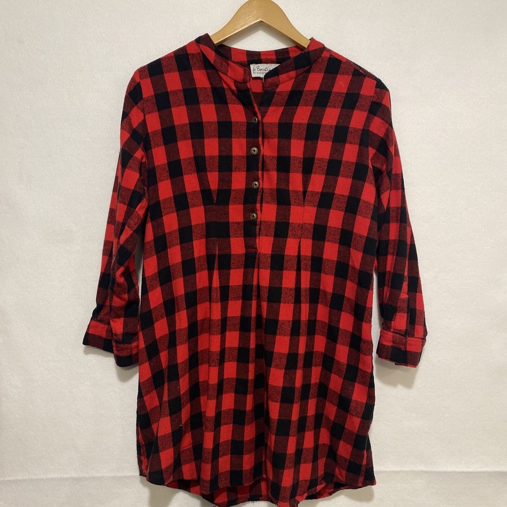 b Boutique by Evergreen Buffalo Plaid Tunic Top Red‎ Black Cotton Womens Large